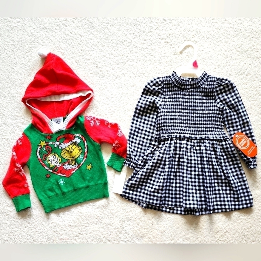 NEW toddler girl holiday Halloween/ Christmas dress & ugly sweater Mr Grinch